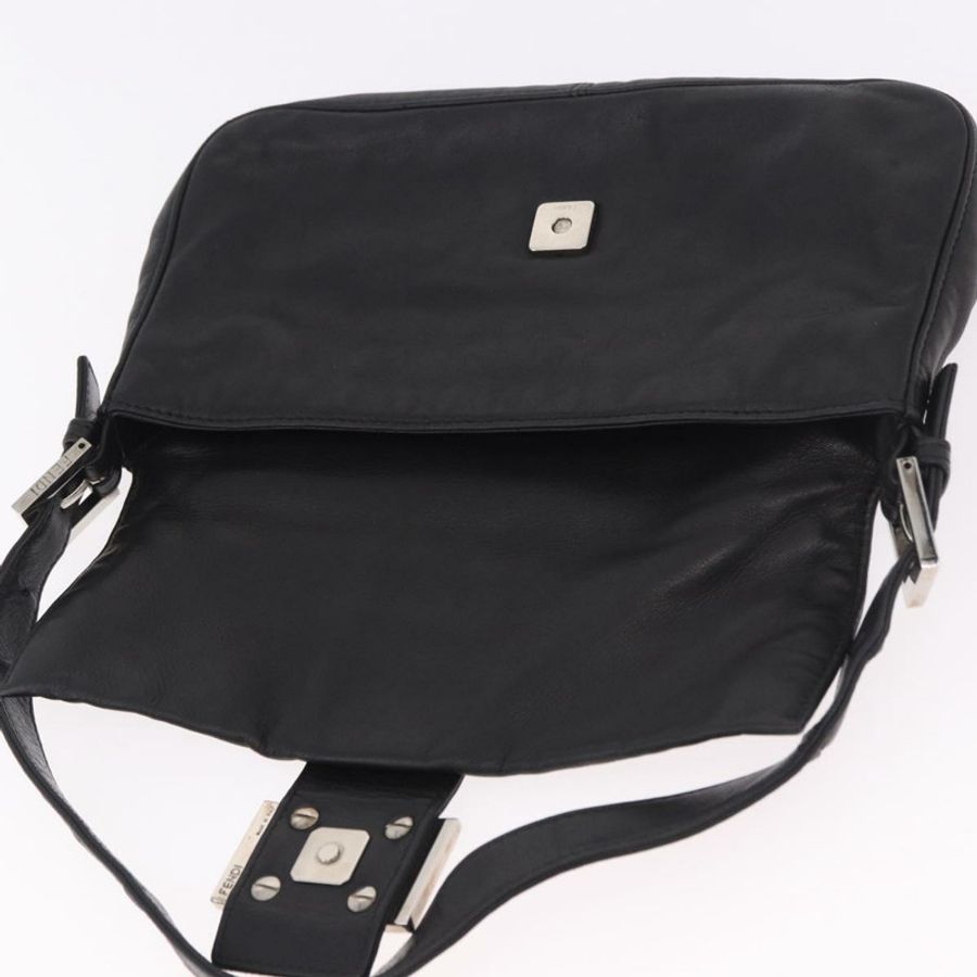 【日本直送】FENDI Mamma Baguette 單肩包,黑色銀色皮革,正品,貨號 185435SAV-20
