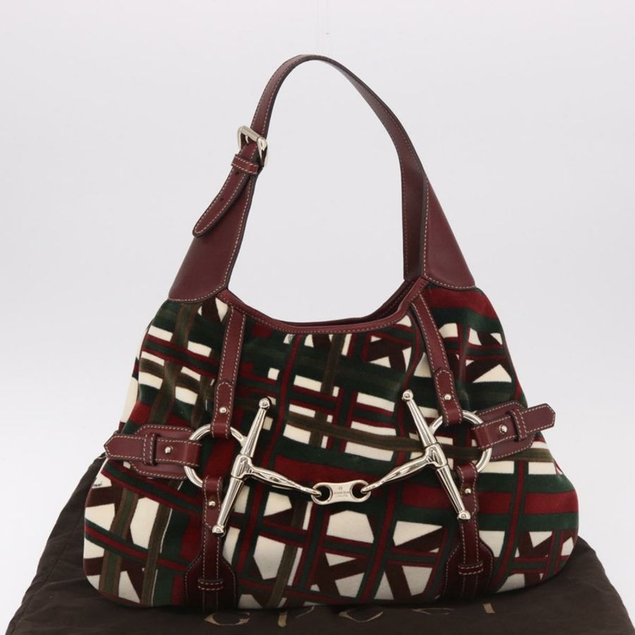 【日本直送】GUCCI Jackie 天鵝絨單肩包,綠色/金色,貨號 163804,正品編號 185371SM-11