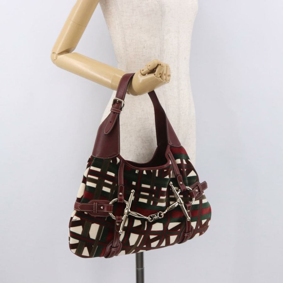 【日本直送】GUCCI Jackie 天鵝絨單肩包,綠色/金色,貨號 163804,正品編號 185371SM-23