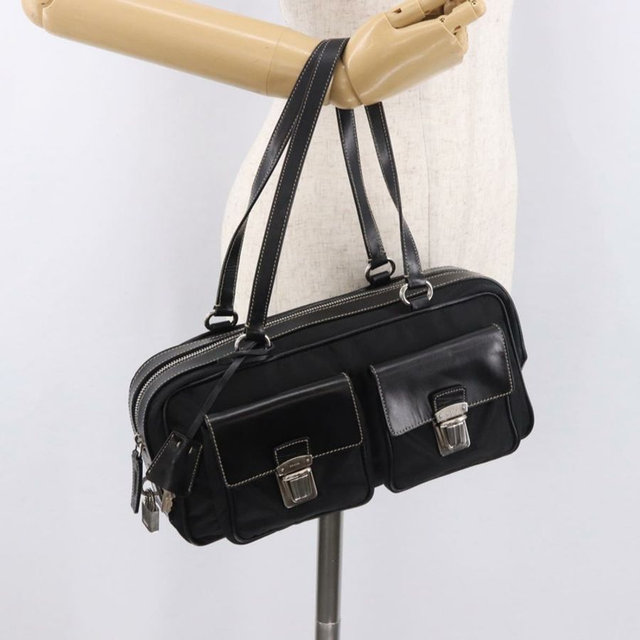 【日本直送】PRADA 單肩包 尼龍 黑色 銀色 正品 185658SAM-26