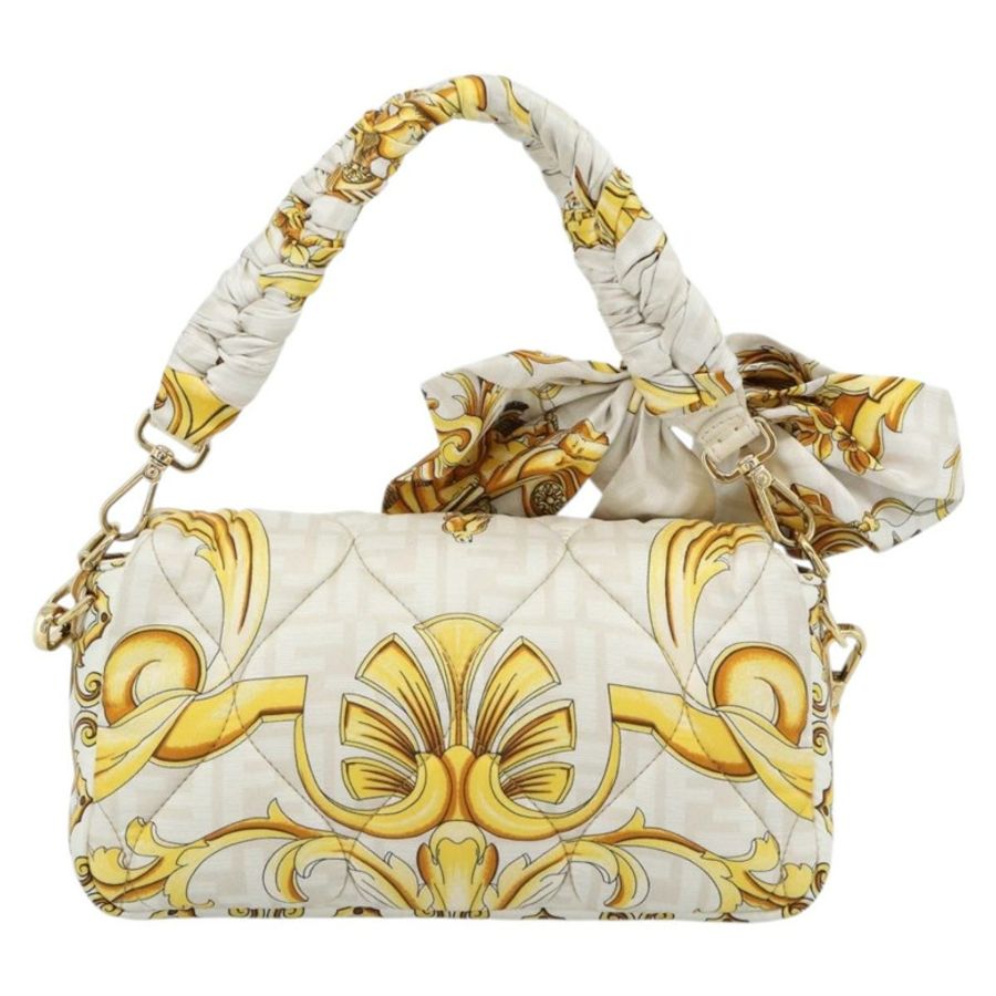 【日本直送】FENDI Zucca帆布Mamma Baguette包,尼龍材質,兩用,米色/金色,正品編號185628SAM-1
