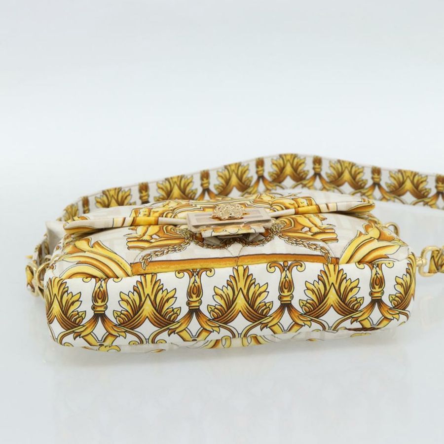 【日本直送】FENDI Zucca帆布Mamma Baguette包,尼龍材質,兩用,米色/金色,正品編號185628SAM-4