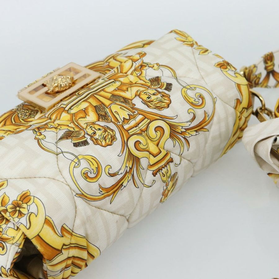 【日本直送】FENDI Zucca帆布Mamma Baguette包,尼龍材質,兩用,米色/金色,正品編號185628SAM-5