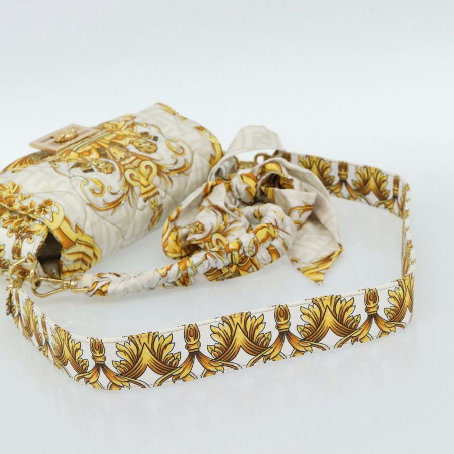【日本直送】FENDI Zucca帆布Mamma Baguette包,尼龍材質,兩用,米色/金色,正品編號185628SAM-7
