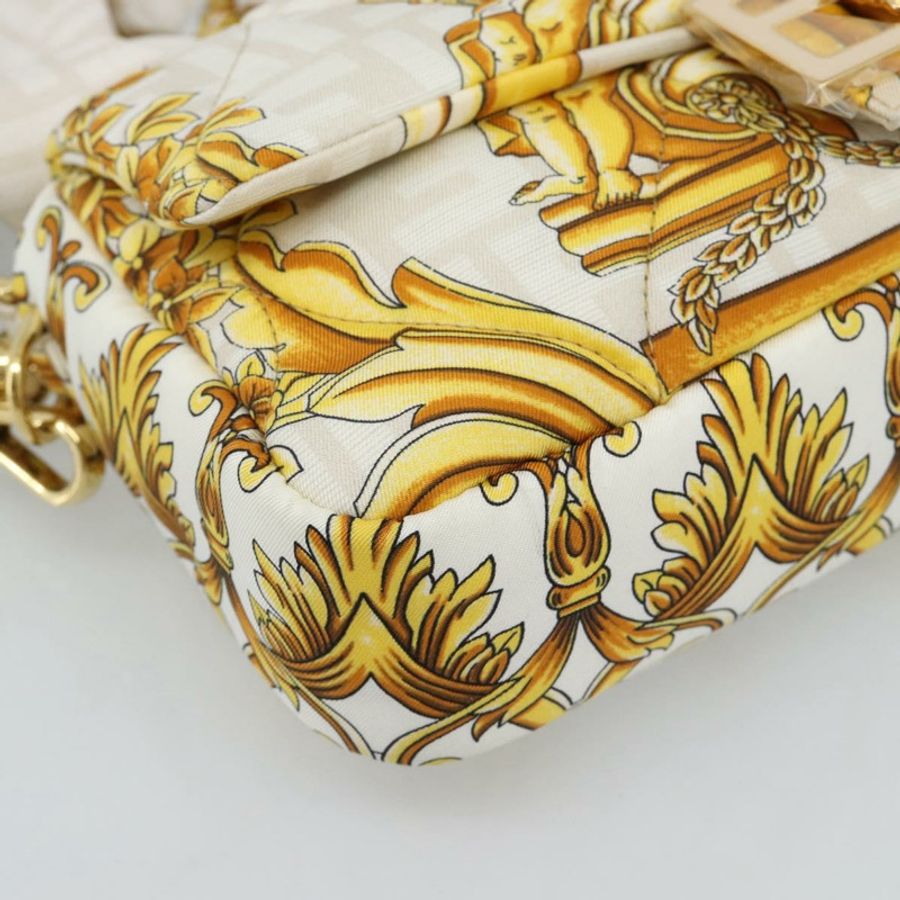 【日本直送】FENDI Zucca帆布Mamma Baguette包,尼龍材質,兩用,米色/金色,正品編號185628SAM-15