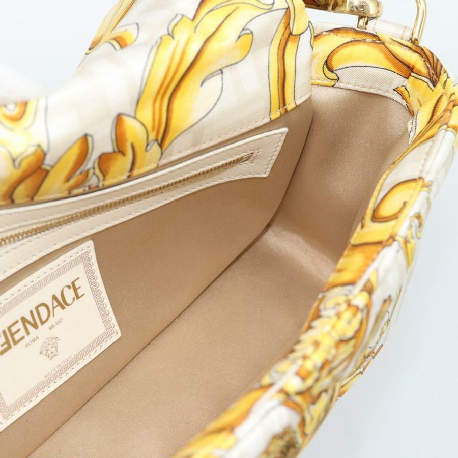 【日本直送】FENDI Zucca帆布Mamma Baguette包,尼龍材質,兩用,米色/金色,正品編號185628SAM-21