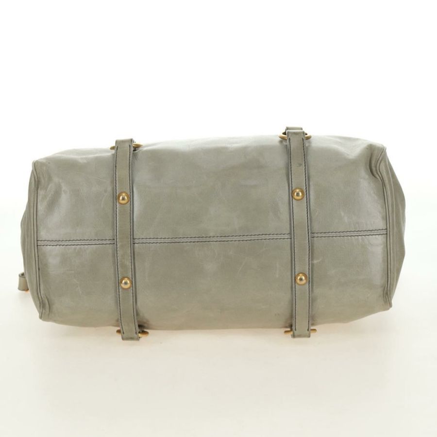 【日本直送】Miu Miu 側邊絲帶手提包 皮革 兩用 灰色 金色 正品 am11892V-4