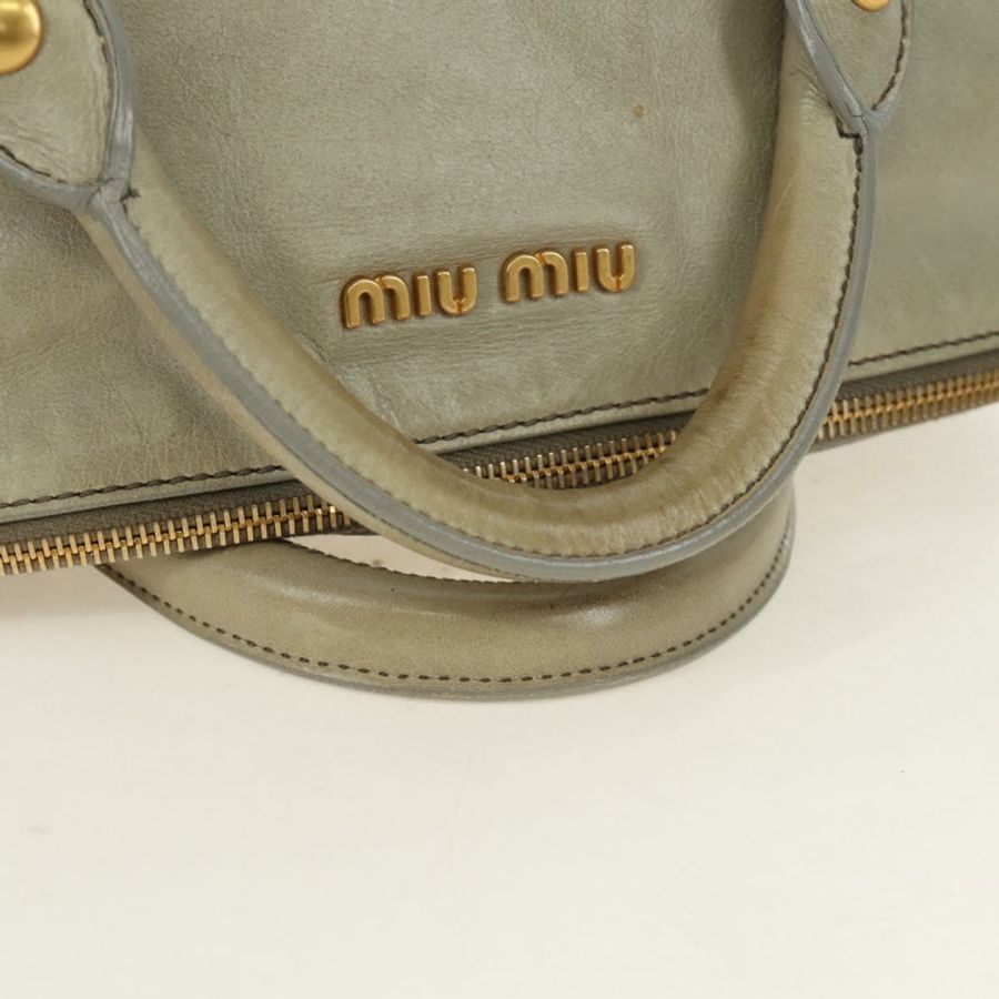 【日本直送】Miu Miu 側邊絲帶手提包 皮革 兩用 灰色 金色 正品 am11892V-6