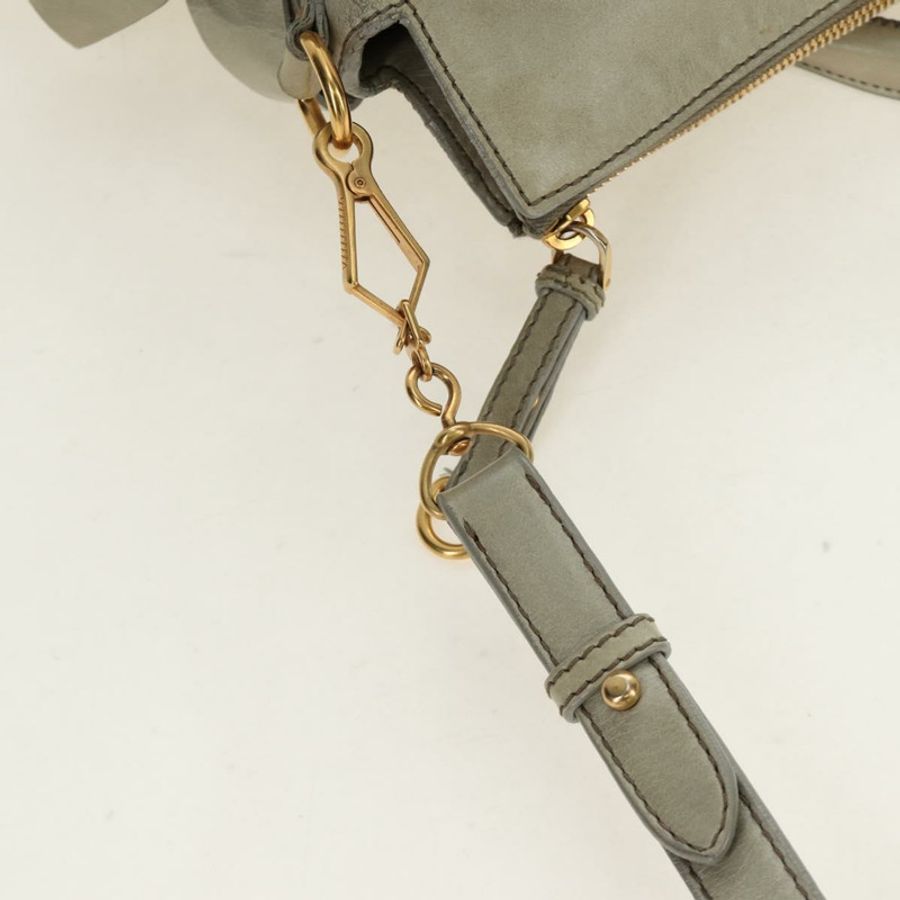 【日本直送】Miu Miu 側邊絲帶手提包 皮革 兩用 灰色 金色 正品 am11892V-9