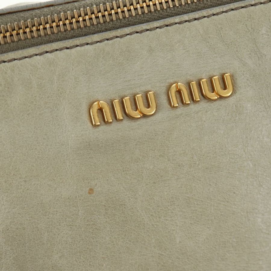 【日本直送】Miu Miu 側邊絲帶手提包 皮革 兩用 灰色 金色 正品 am11892V-18