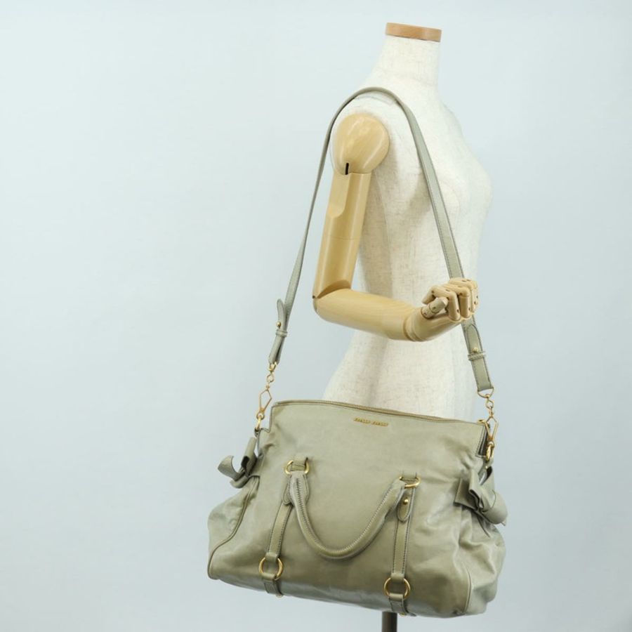 【日本直送】Miu Miu 側邊絲帶手提包 皮革 兩用 灰色 金色 正品 am11892V-25