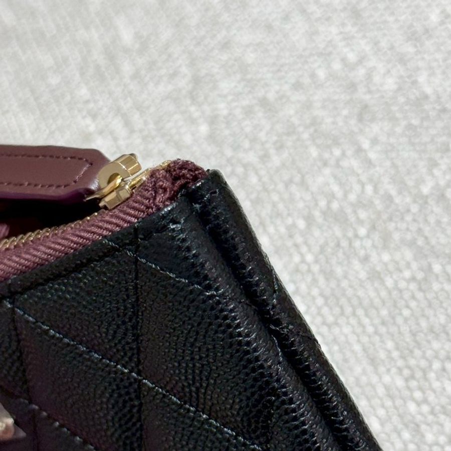 CHANEL 經典黑銀荔枝牛皮拉鍊零錢包-3