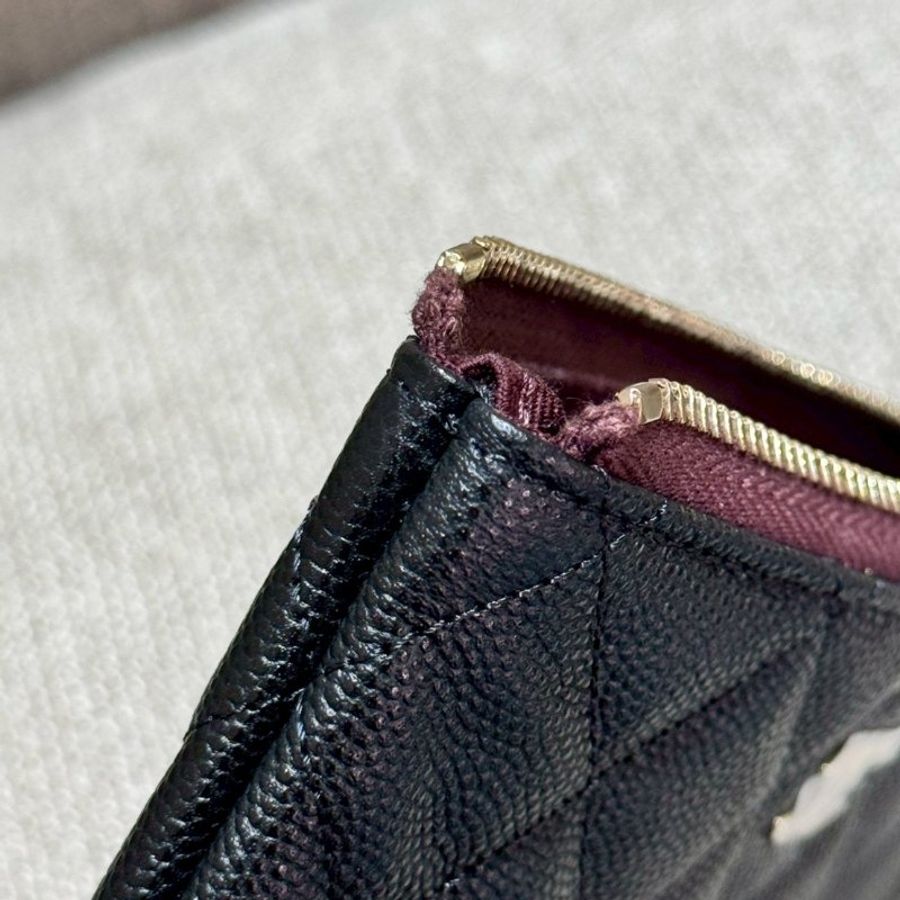 CHANEL 經典黑銀荔枝牛皮拉鍊零錢包-4
