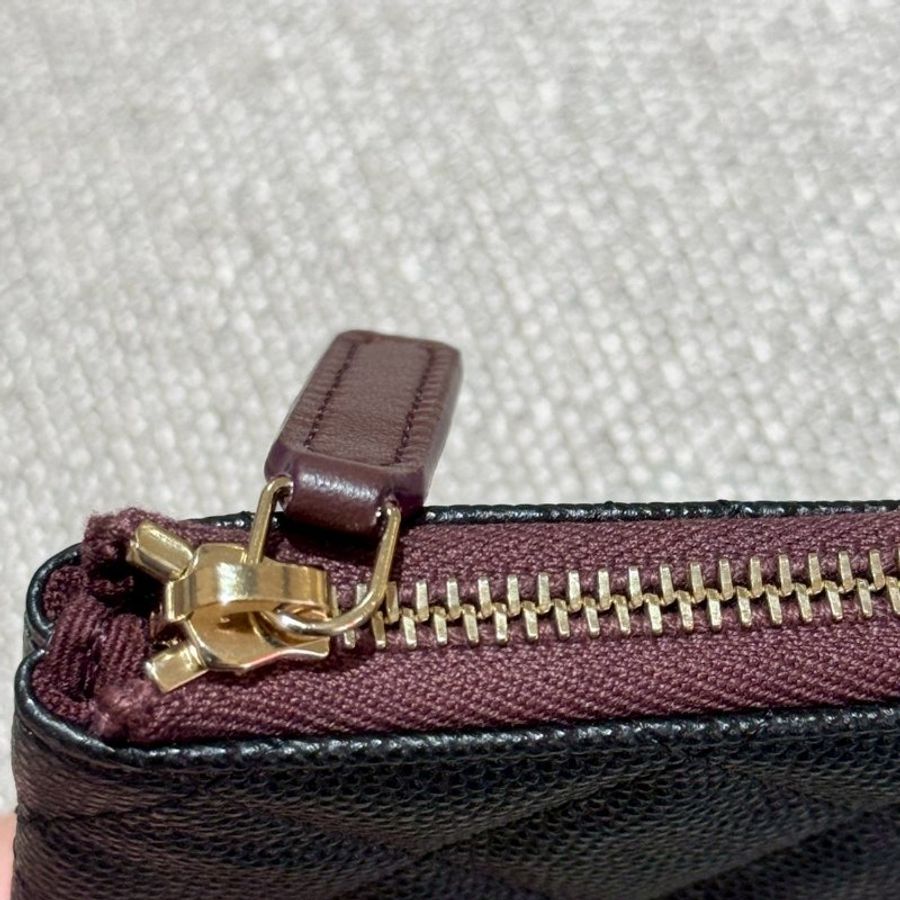 CHANEL 經典黑銀荔枝牛皮拉鍊零錢包-5