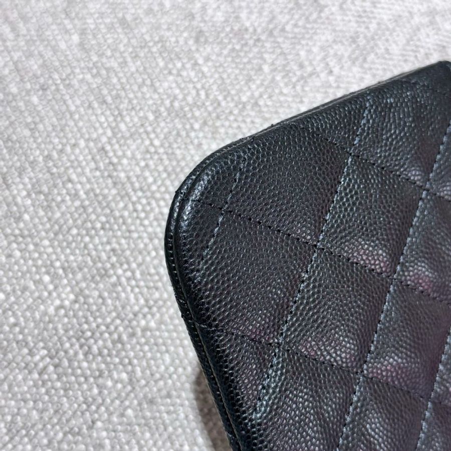 CHANEL 經典黑銀荔枝牛皮拉鍊零錢包-10
