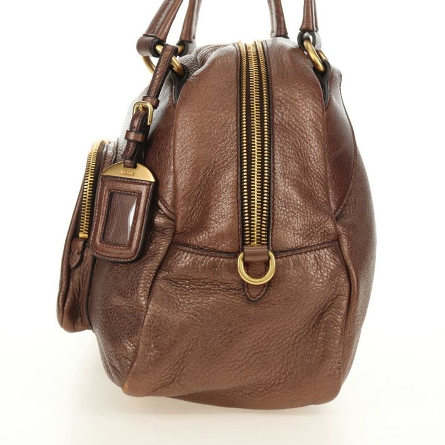 【日本直送】PRADA Ready Lock 肩背手提包,棕色金色皮革,BL0557,正品 am11881SAV-2