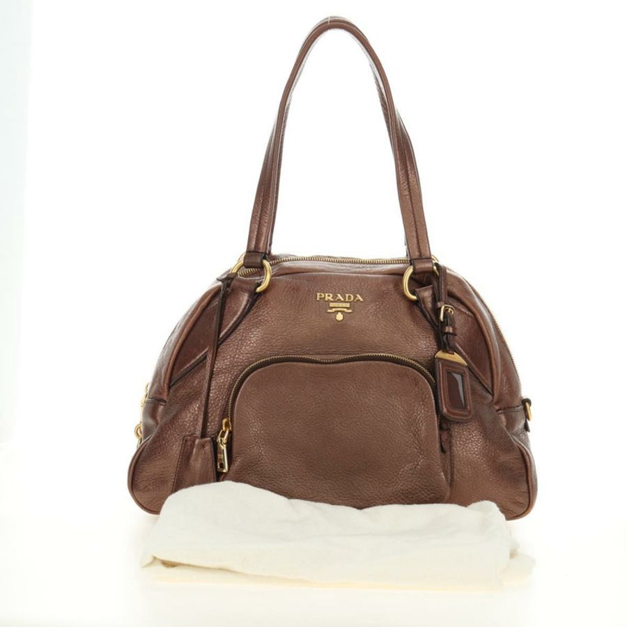 【日本直送】PRADA Ready Lock 肩背手提包,棕色金色皮革,BL0557,正品 am11881SAV-11