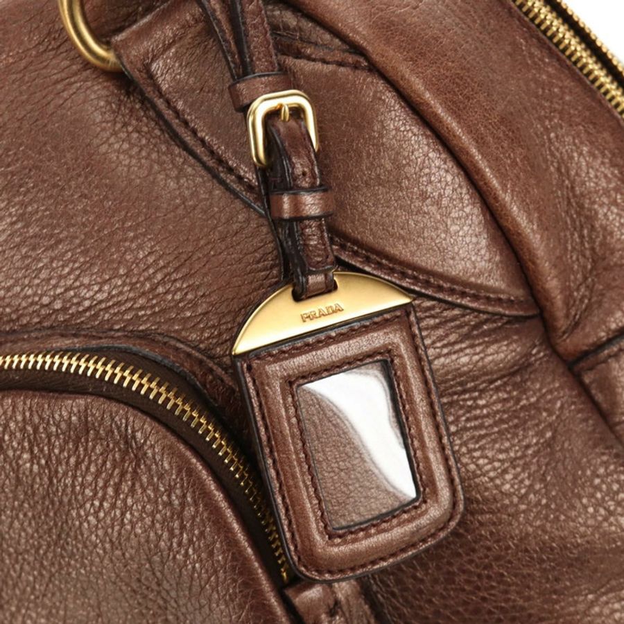【日本直送】PRADA Ready Lock 肩背手提包,棕色金色皮革,BL0557,正品 am11881SAV-21