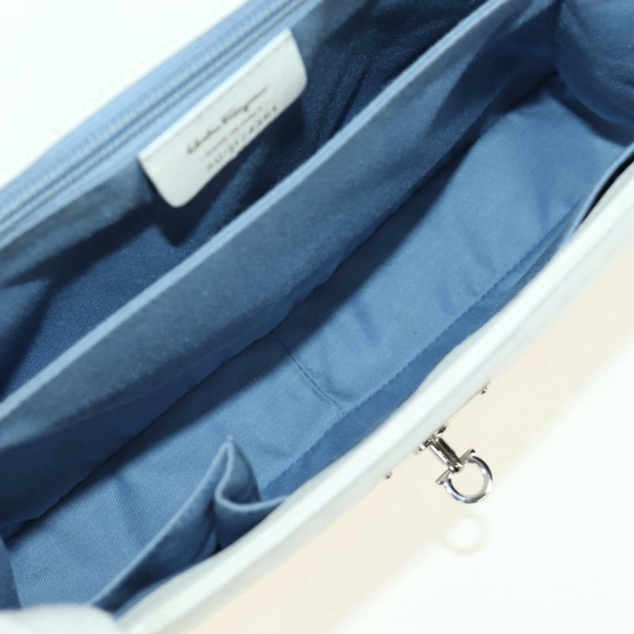 【日本直送】Salvatore Ferragamo Gancini 手提包 PVC 皮革 兩用 白色銀色 正品 179530V-9