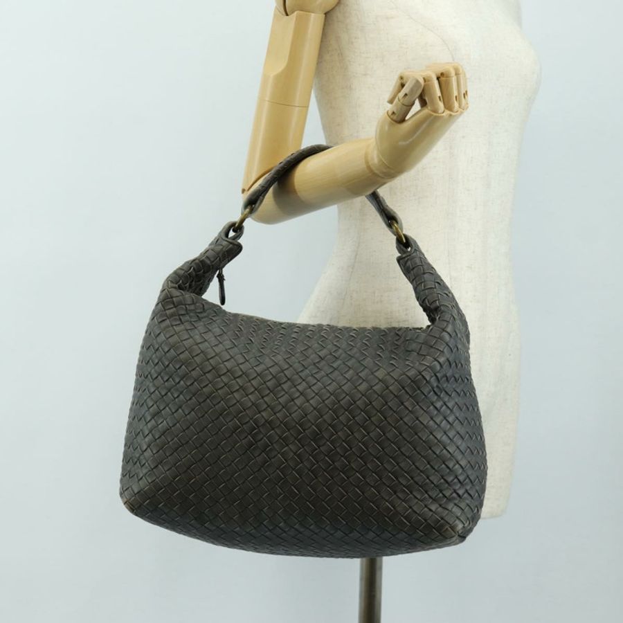 【日本直送】BOTTEGA VENETA INTRECCIATO 皮革肩背包 灰色 金色 正品 185312M-26