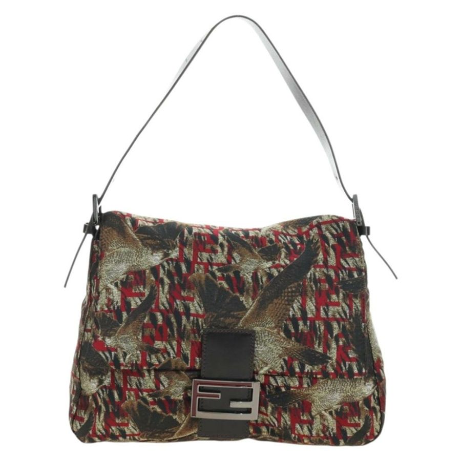 【日本直送】FENDI Zucca帆布Mamma Baguette單肩包 紅色銀色 正品 185692V-12