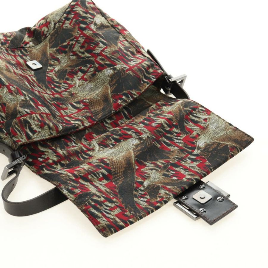 【日本直送】FENDI Zucca帆布Mamma Baguette單肩包 紅色銀色 正品 185692V-19