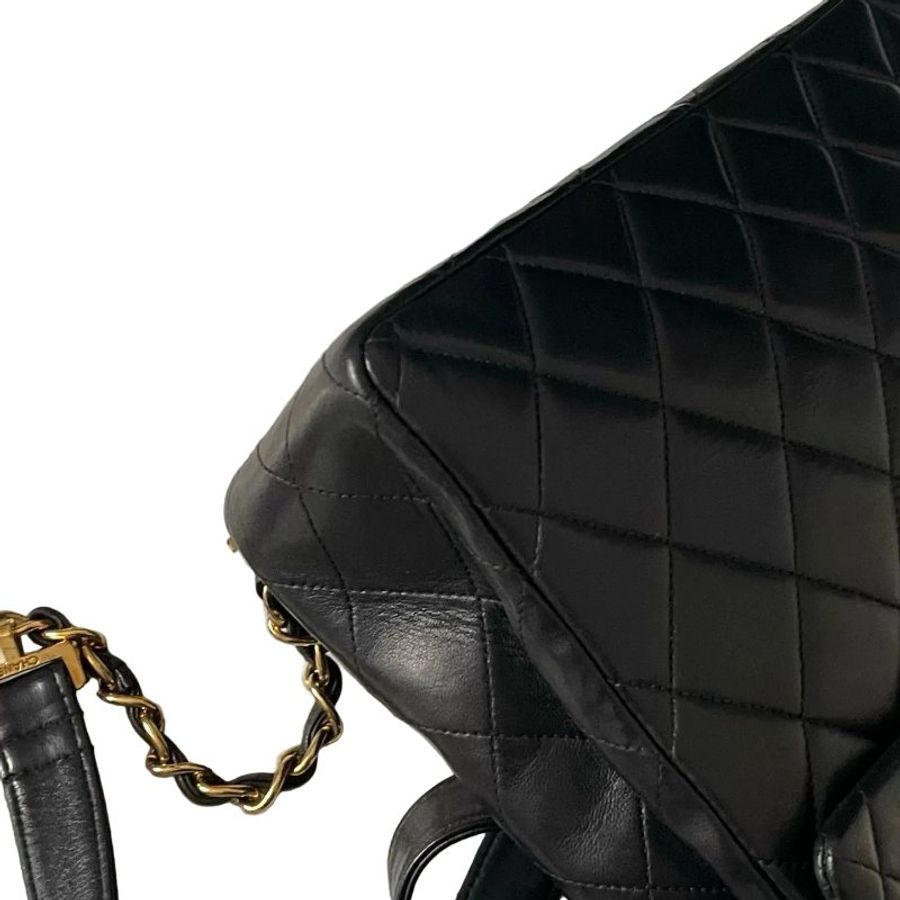 Chanel香奈兒黑金菱格紋雙C扣鏈條雙肩包-4