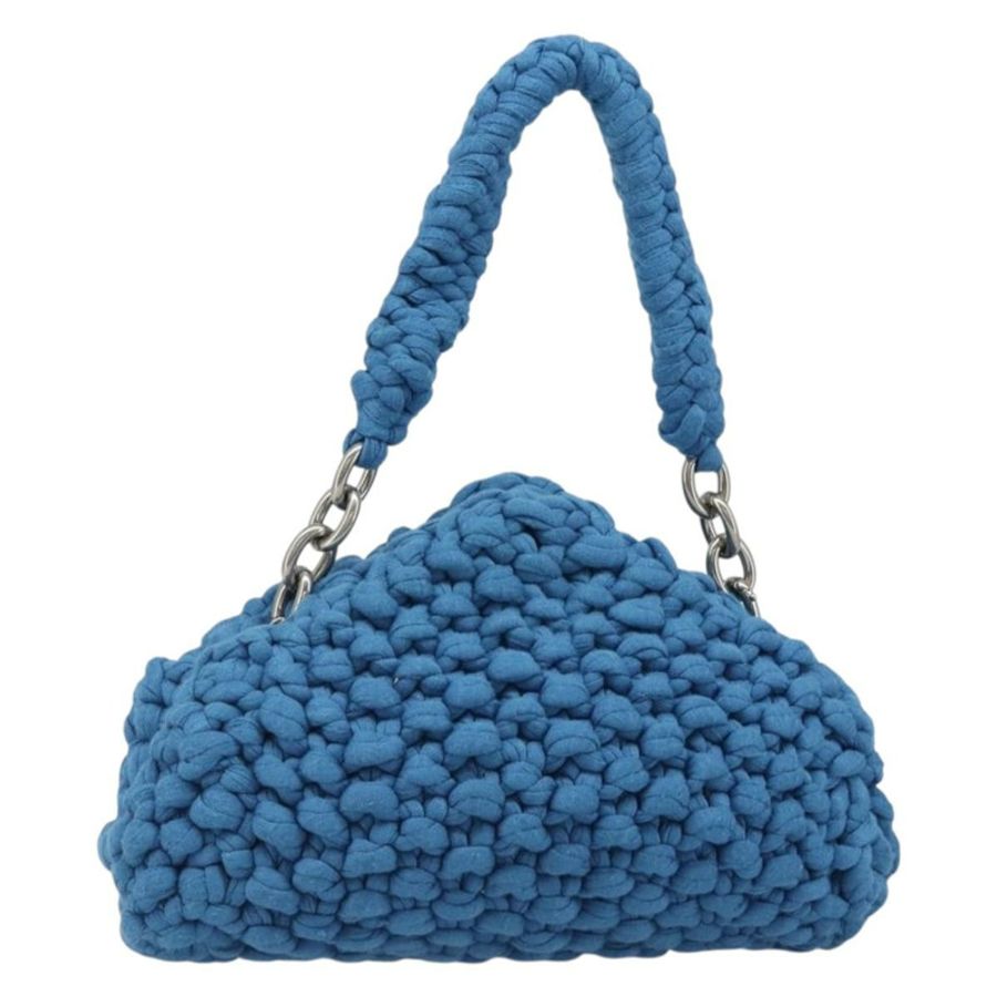 【日本直送】BOTTEGA VENETA 手提包 棉質針織布料 藍色 銀色 正品 185557A-0