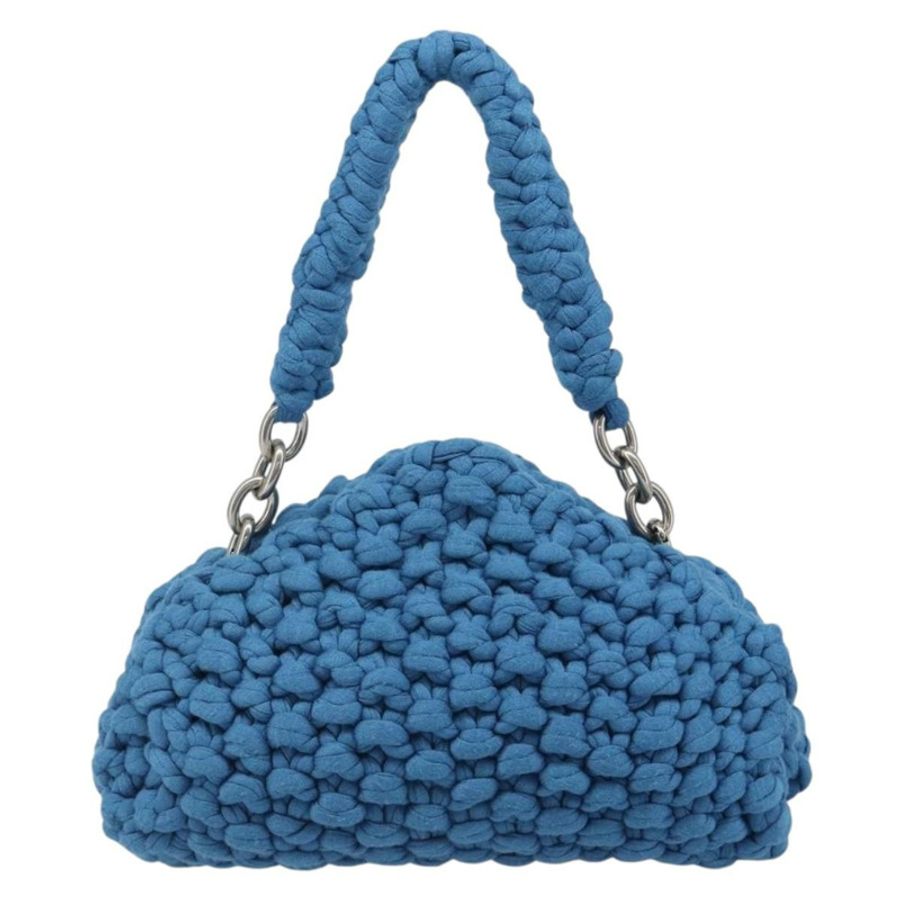 【日本直送】BOTTEGA VENETA 手提包 棉質針織布料 藍色 銀色 正品 185557A-1