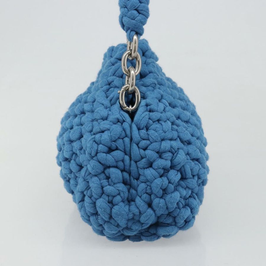 【日本直送】BOTTEGA VENETA 手提包 棉質針織布料 藍色 銀色 正品 185557A-2