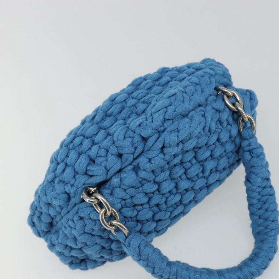【日本直送】BOTTEGA VENETA 手提包 棉質針織布料 藍色 銀色 正品 185557A-5