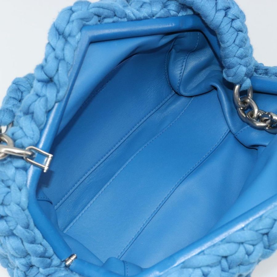 【日本直送】BOTTEGA VENETA 手提包 棉質針織布料 藍色 銀色 正品 185557A-10