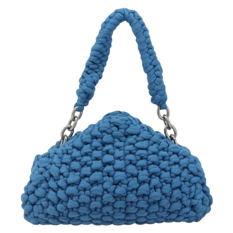 【日本直送】BOTTEGA VENETA 手提包 棉質針織布料 藍色 銀色 正品 185557A-12