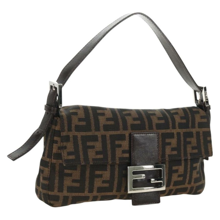 【日本直送】FENDI Zucca帆布Mamma Baguette單肩包 黑色棕色 正品 185313M-0