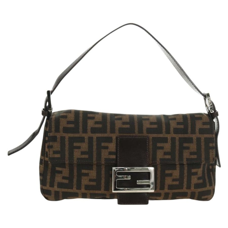 【日本直送】FENDI Zucca帆布Mamma Baguette單肩包 黑色棕色 正品 185313M-12