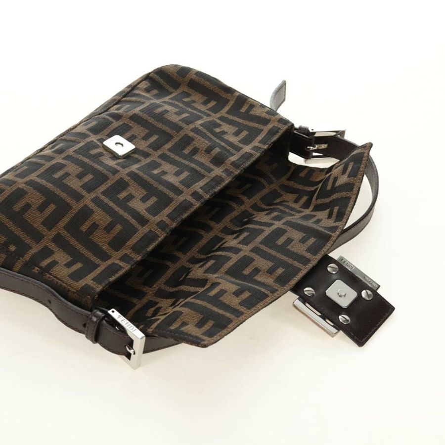 【日本直送】FENDI Zucca帆布Mamma Baguette單肩包 黑色棕色 正品 185313M-19
