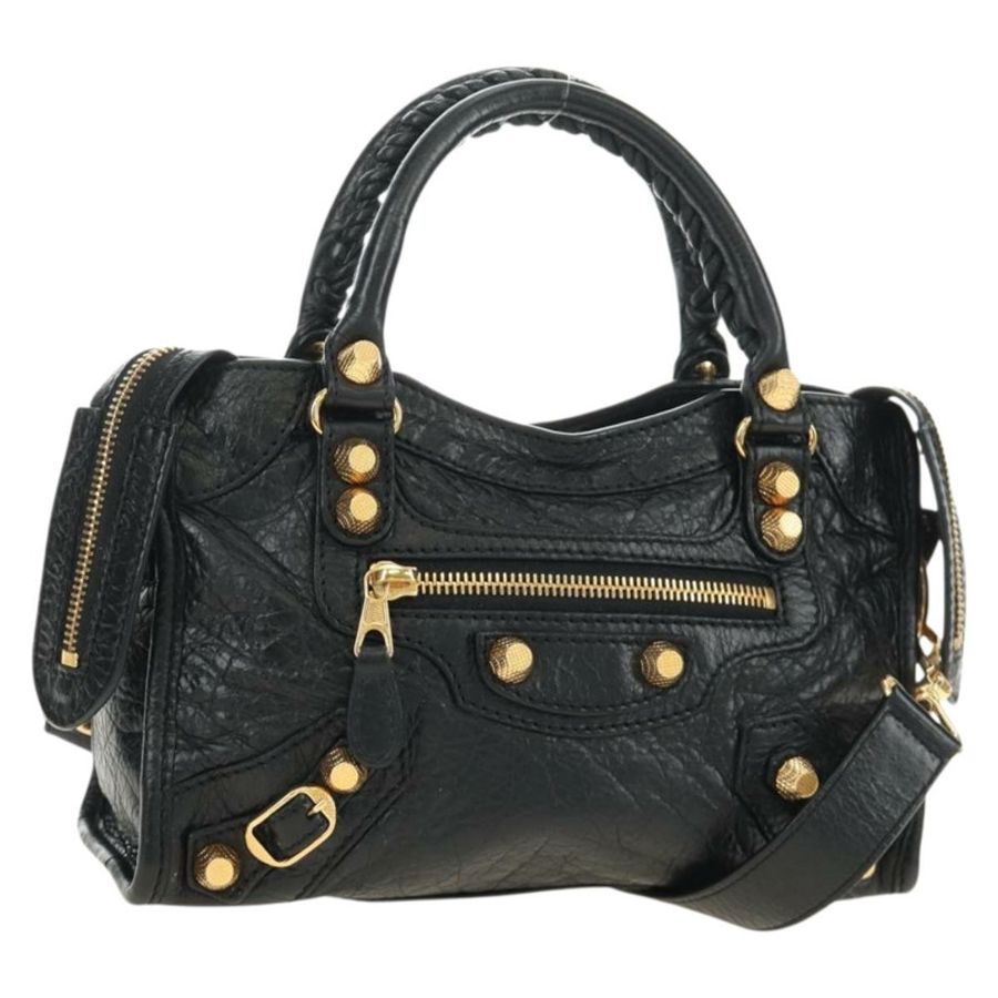 【日本直送】BALENCIAGA 迷你都會手袋 皮革 兩用 黑色 金色 309544 正品 185336SAM-0