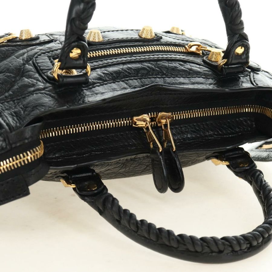 【日本直送】BALENCIAGA 迷你都會手袋 皮革 兩用 黑色 金色 309544 正品 185336SAM-5
