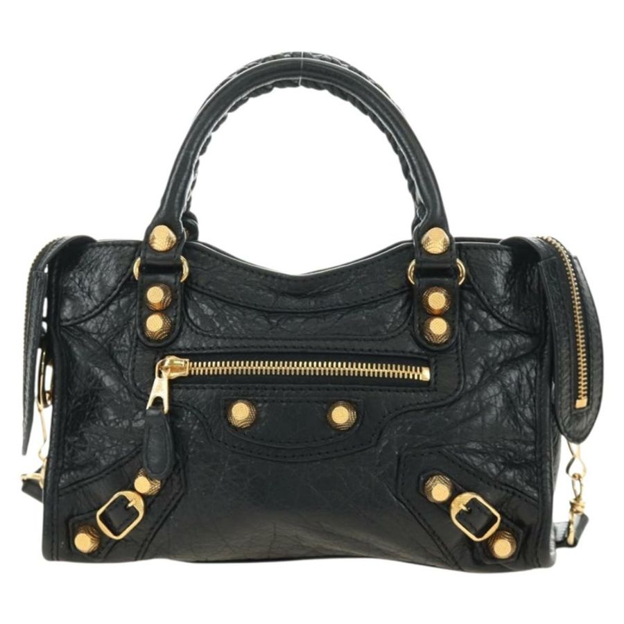 【日本直送】BALENCIAGA 迷你都會手袋 皮革 兩用 黑色 金色 309544 正品 185336SAM-12