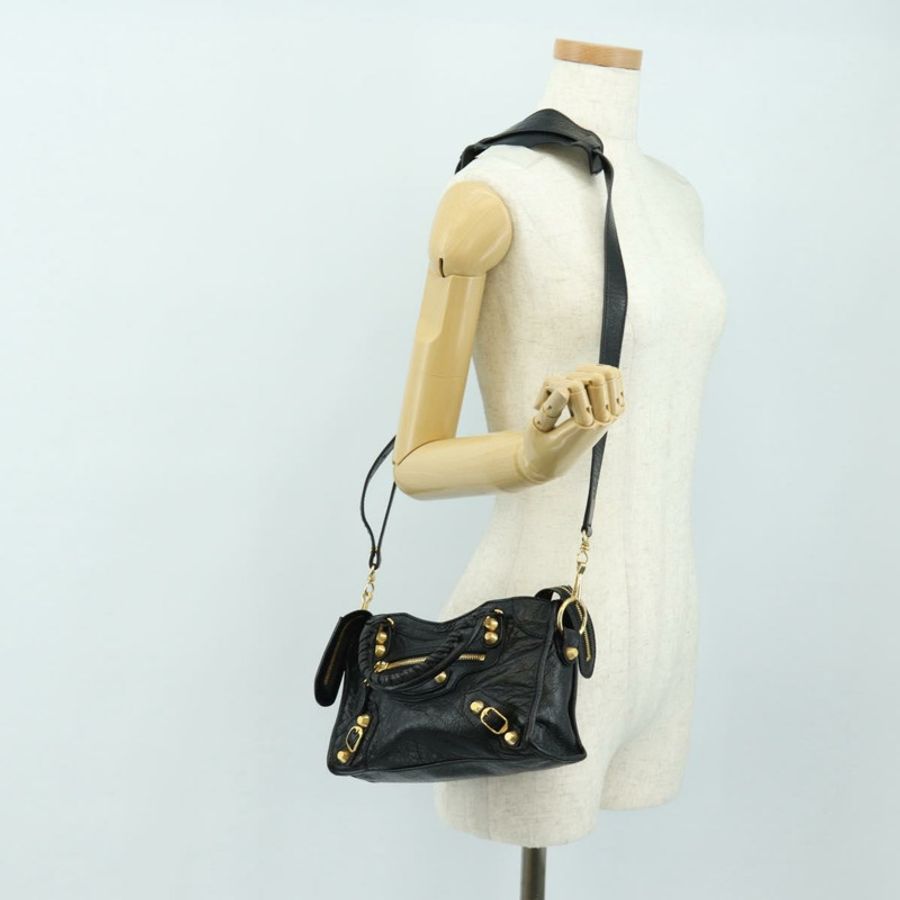 【日本直送】BALENCIAGA 迷你都會手袋 皮革 兩用 黑色 金色 309544 正品 185336SAM-26