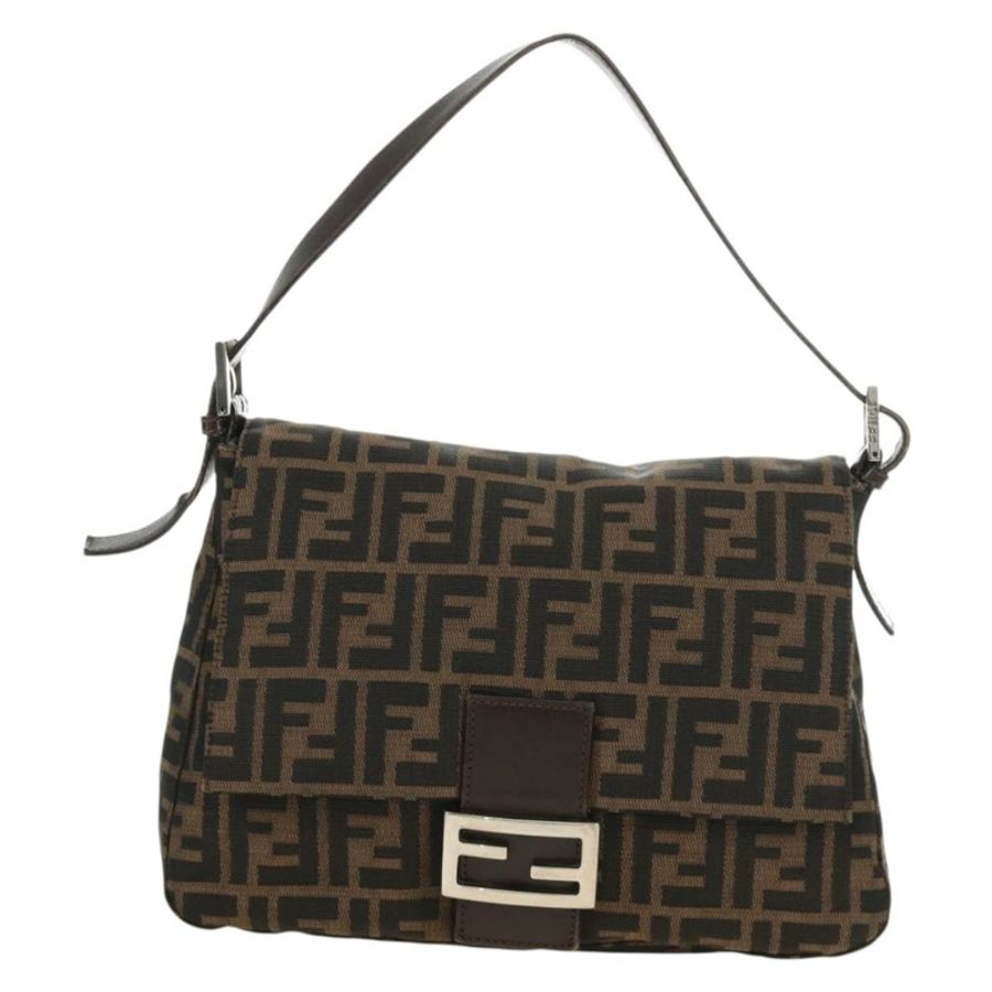 【日本直送】FENDI Zucca帆布Mamma Baguette單肩包 黑色棕色 正品 185309M-12
