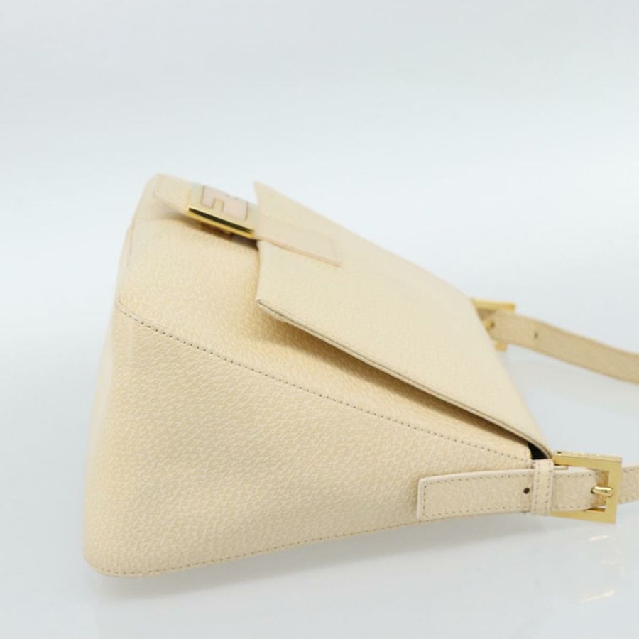 【日本直送】FENDI Mamma Baguette 單肩包,象牙/金色皮革,正品編號 186036SAM-3
