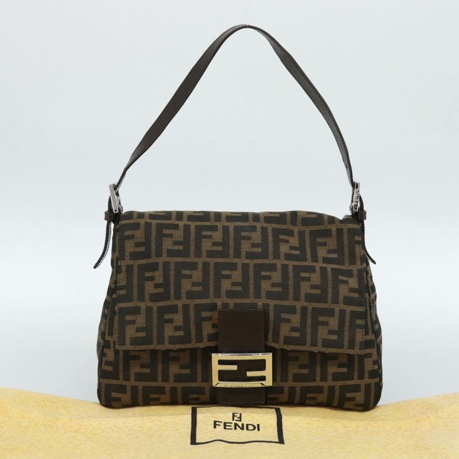 【日本直送】FENDI Zucca帆布Mamma Baguette單肩包 黑色棕色 正品 186037SAM-11