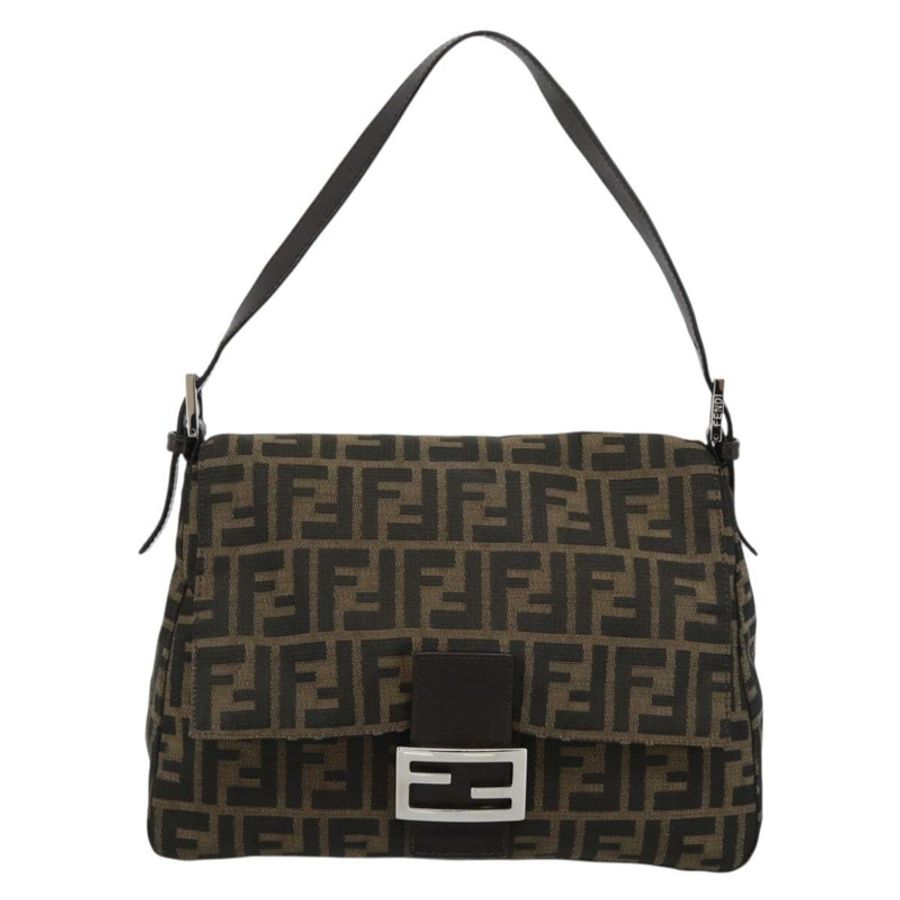 【日本直送】FENDI Zucca帆布Mamma Baguette單肩包 黑色棕色 正品 186037SAM-12