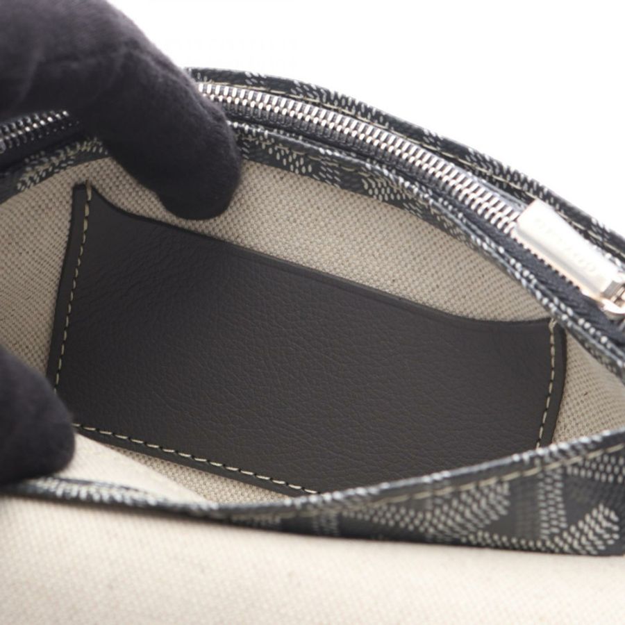 GOYARD 羽毛圖案單肩包皮夾帆布皮革灰色多色二手女款-4