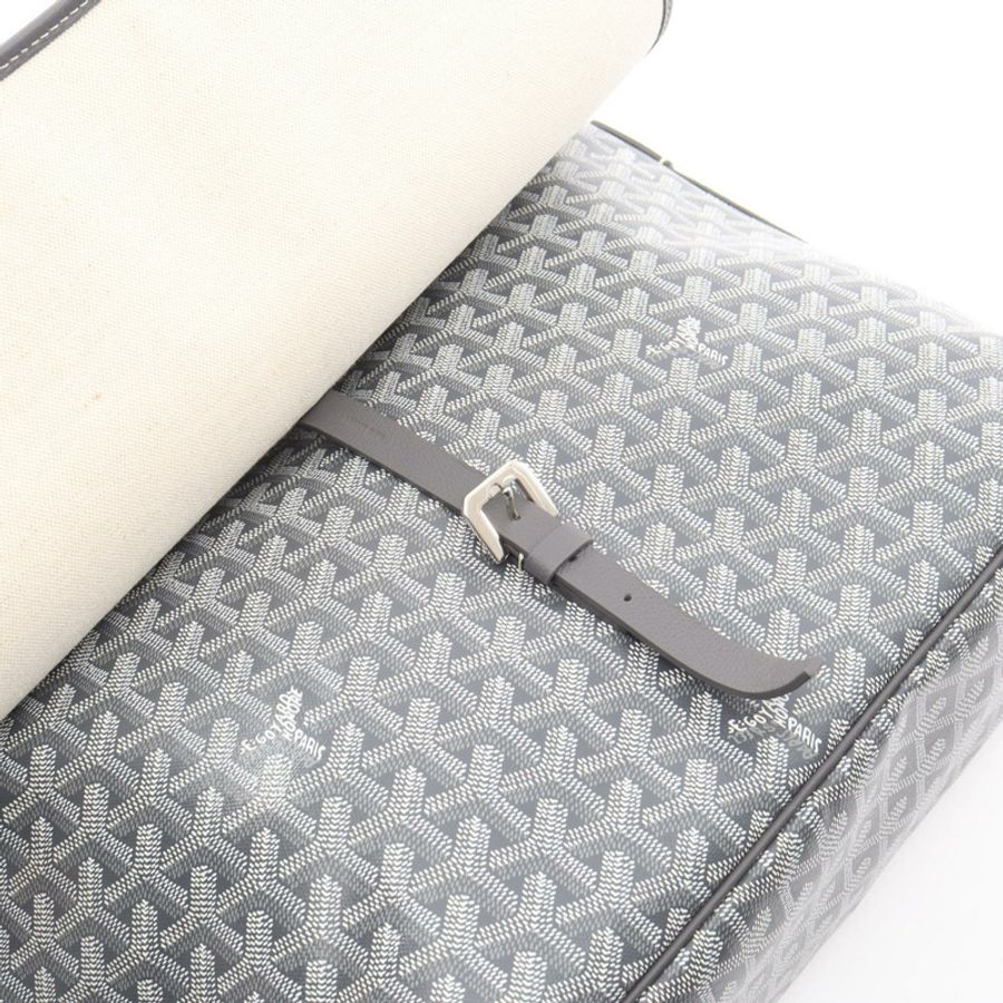GOYARD Capetian MM 單肩包,PVC塗層帆布皮革,灰色/白色,二手,男女通用-8