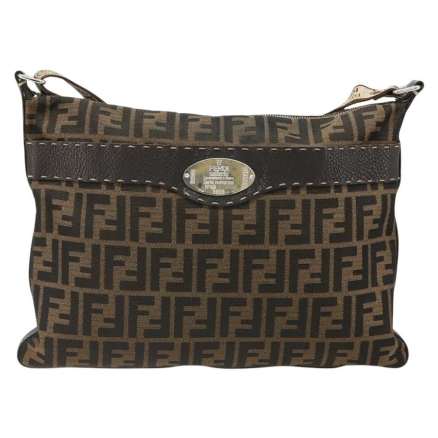 【日本直送】FENDI Zucca帆布單肩包 黑色棕色 正品 185617A-12