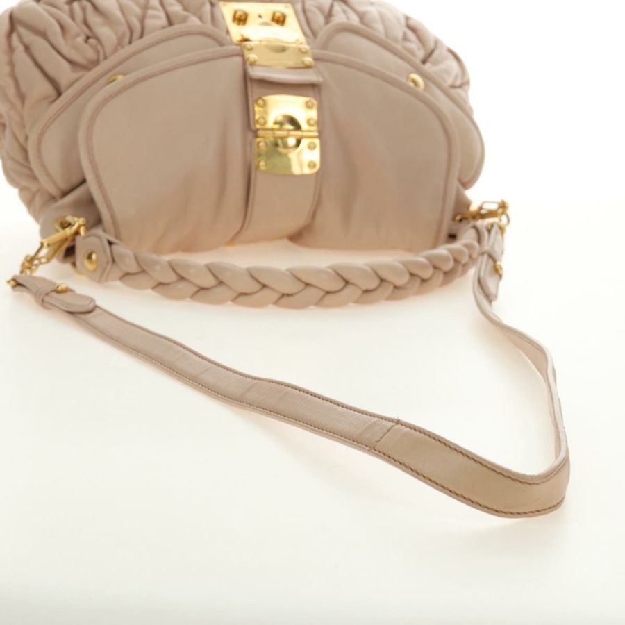 【日本直送】Miu Miu Matelasse 單肩包,皮革材質,兩用,粉金色,正品,貨號 185581M-8