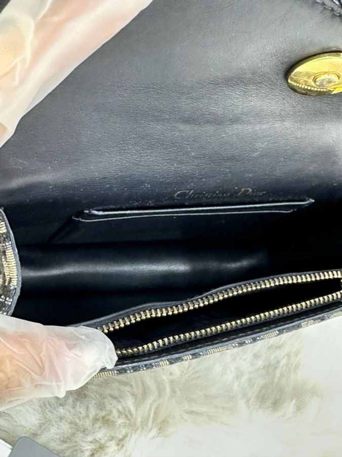 DIOR/迪奧 Saddle 老花Oblique印花刺繡馬鞍包腰包 牛仔藍色 20年編碼底長17 有票-8