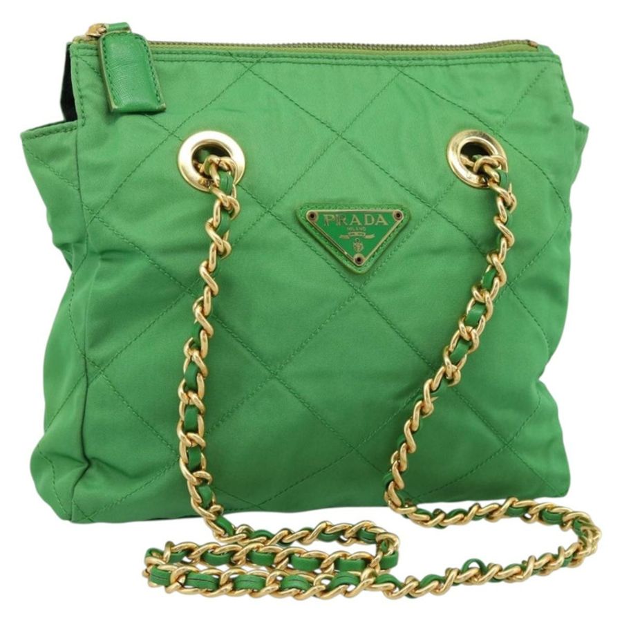 【日本直送】PRADA 尼龍鏈條單肩包 綠色 金色 正品 186013A-0